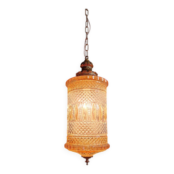 Grande suspension en verre et laiton, type lanterne, 1960
