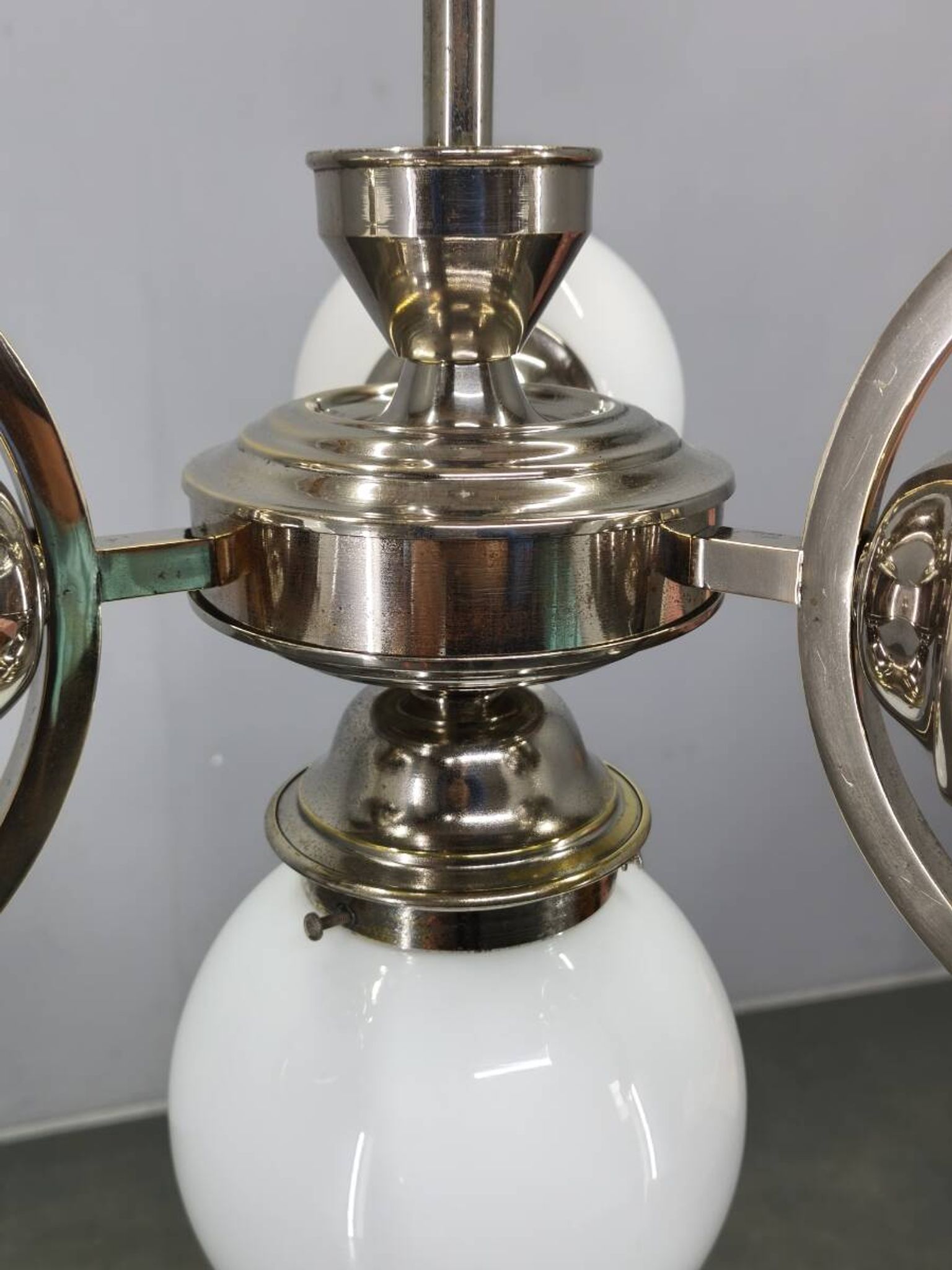 Art Deco Nickel and Glass Chandelier, 1930s
