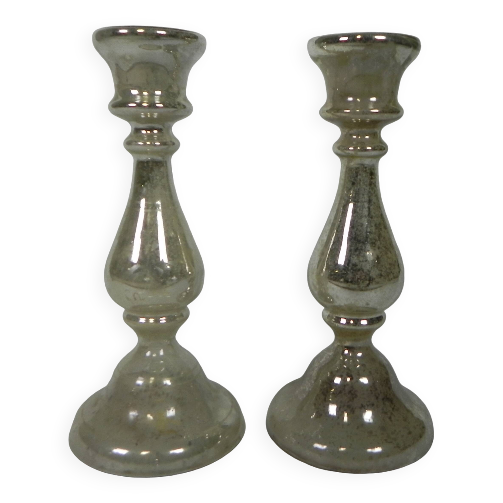 Set of 2 mercury candlesticks, circa 1900 (poor man's silver)