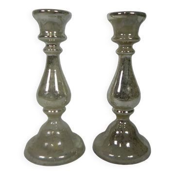 Set of 2 mercury candlesticks, circa 1900 (poor man's silver)