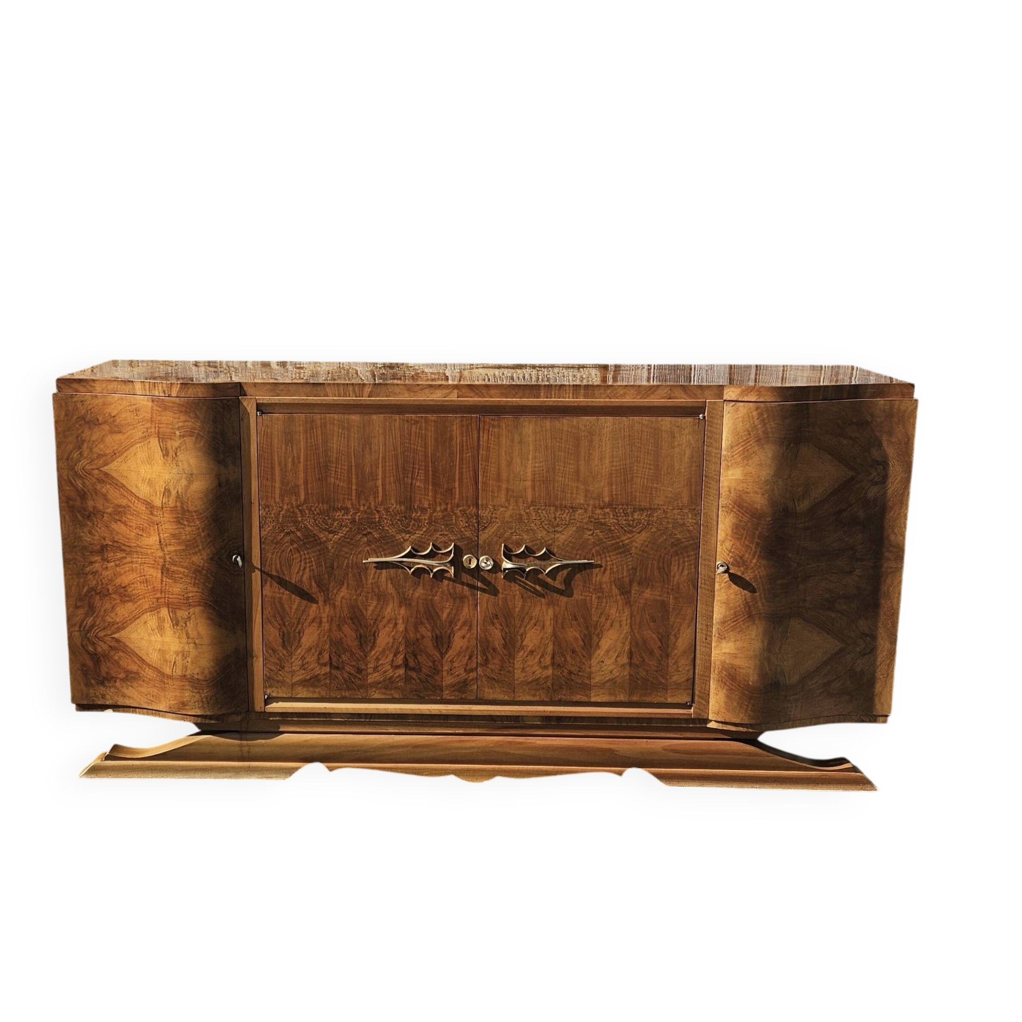 French ART DECO Sideboard- High Gloss Burl Elmwood Buffet-30s