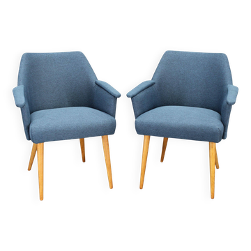 1960s pair of mid-century refurbished armchairs, Czechoslovakia