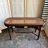 Piano bench in dark wood and cane