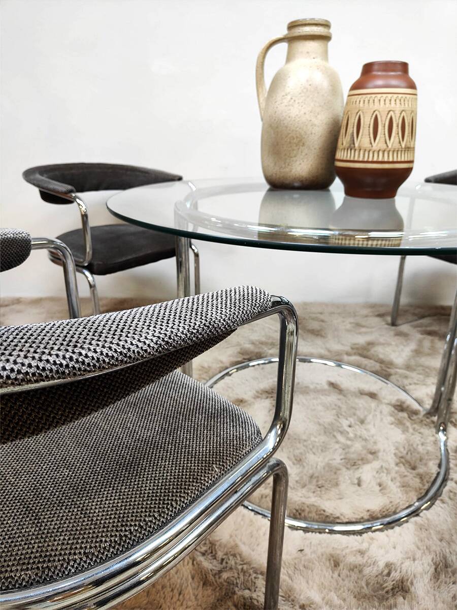 Modern vintage chrome tubular dining chairs & table