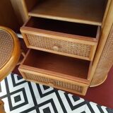 Desk with vintage rattan chair