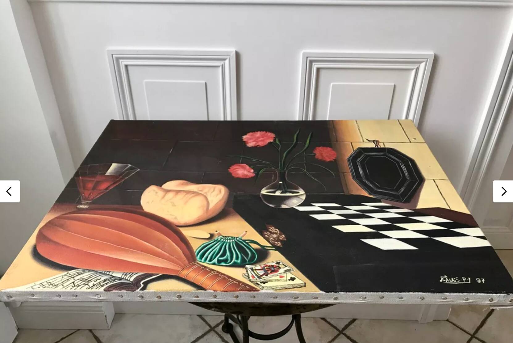 Oil painting on canvas still life with chessboard
