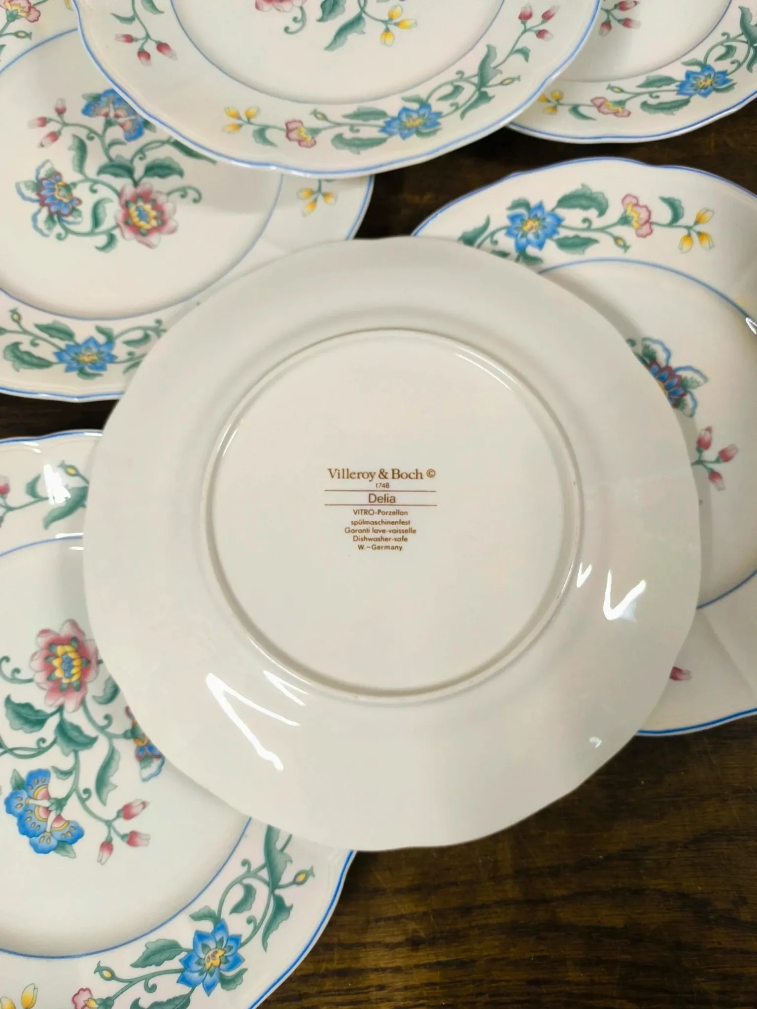 Set of 6 Large Flat Plates Villeroy & Boch "Delia" Vintage 26.5cm