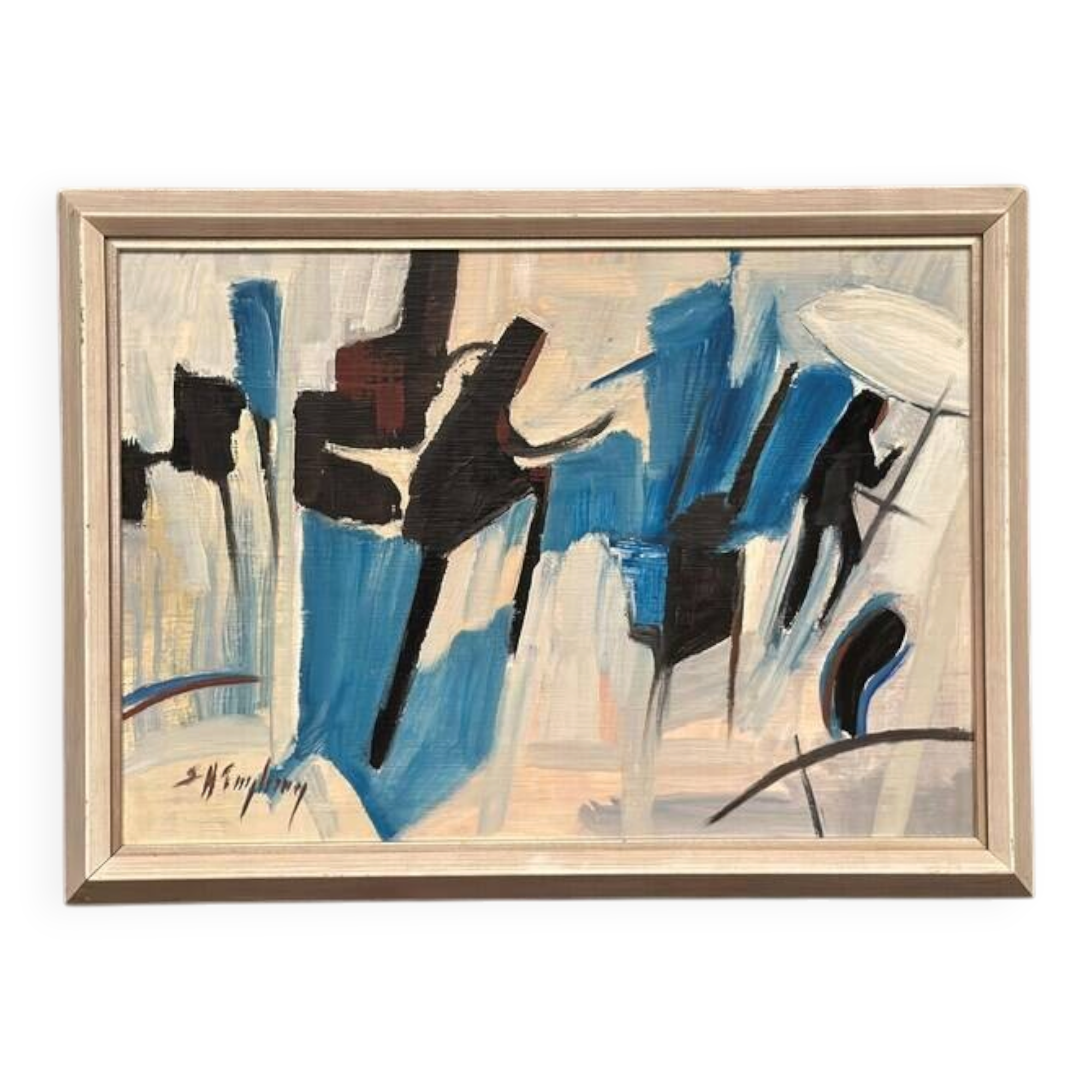 Original Swedish Oil on Panel – “Abstract Composition” by Sven H. Engberg – Signed – Vintage & Framed – 56 × 43 cm (22" × 16.9")
