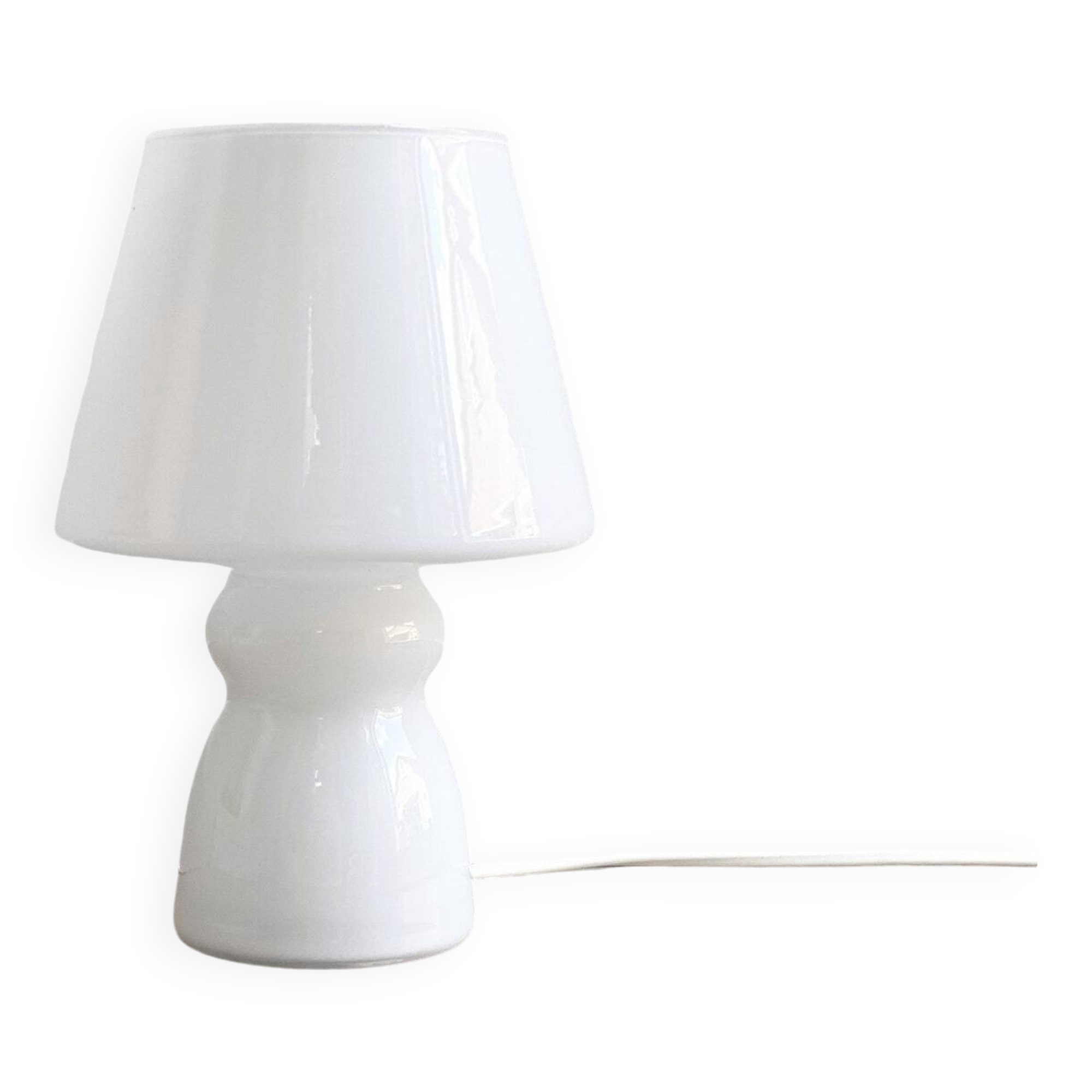White vintage glass table lamp, mushroom lamp
