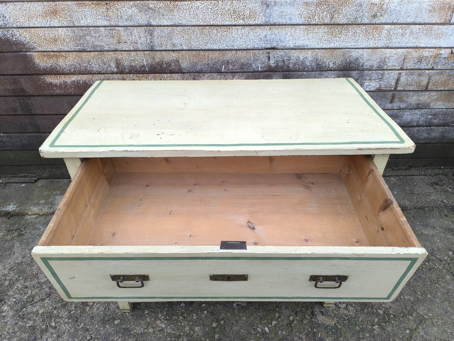 4-drawer chest of drawers with yellow and green patina by a local artist