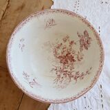 Antique pink ironstone salad bowl Sarreguemines - Fontanges model