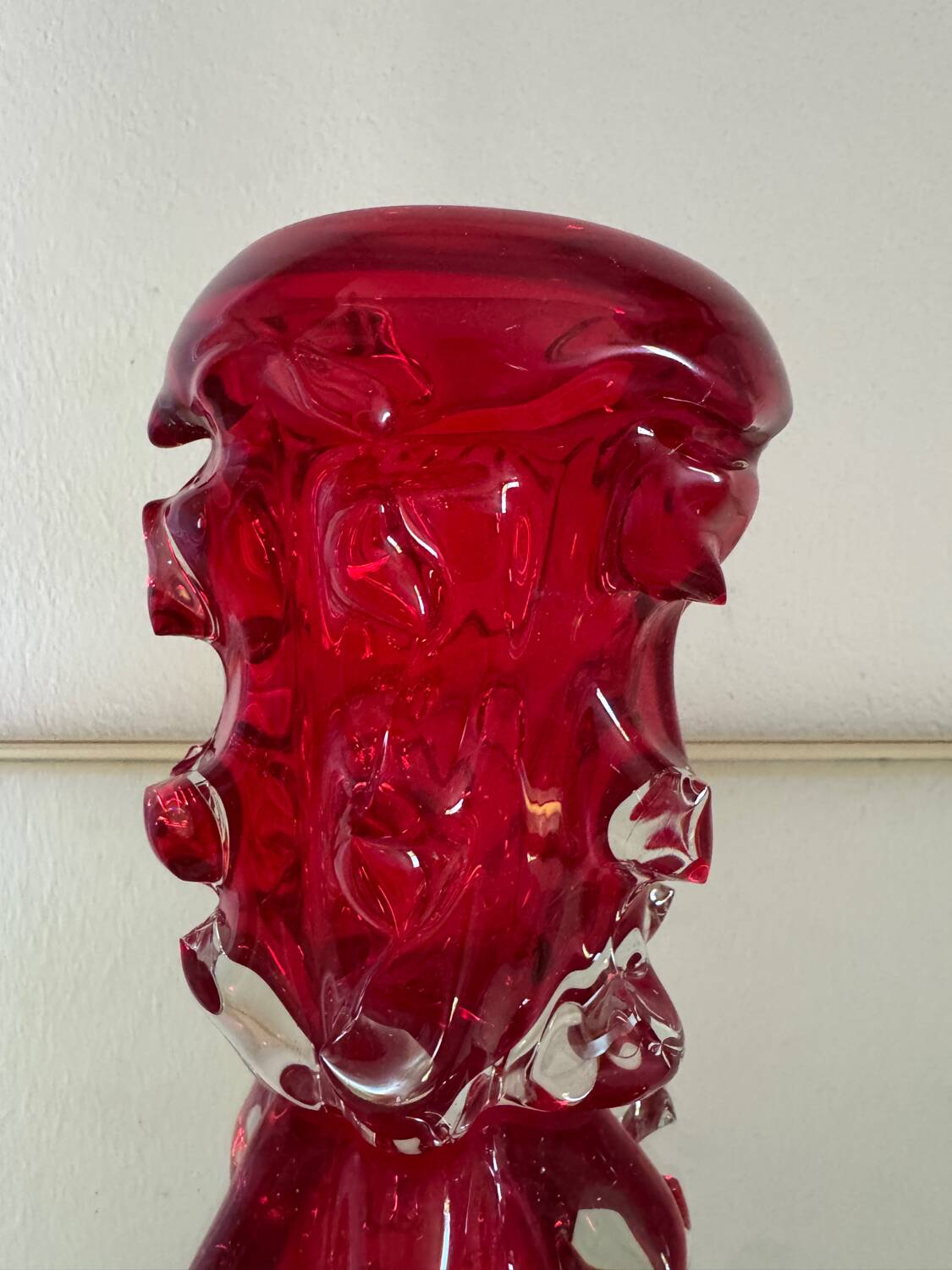 Red Murano glass vase from the 70s