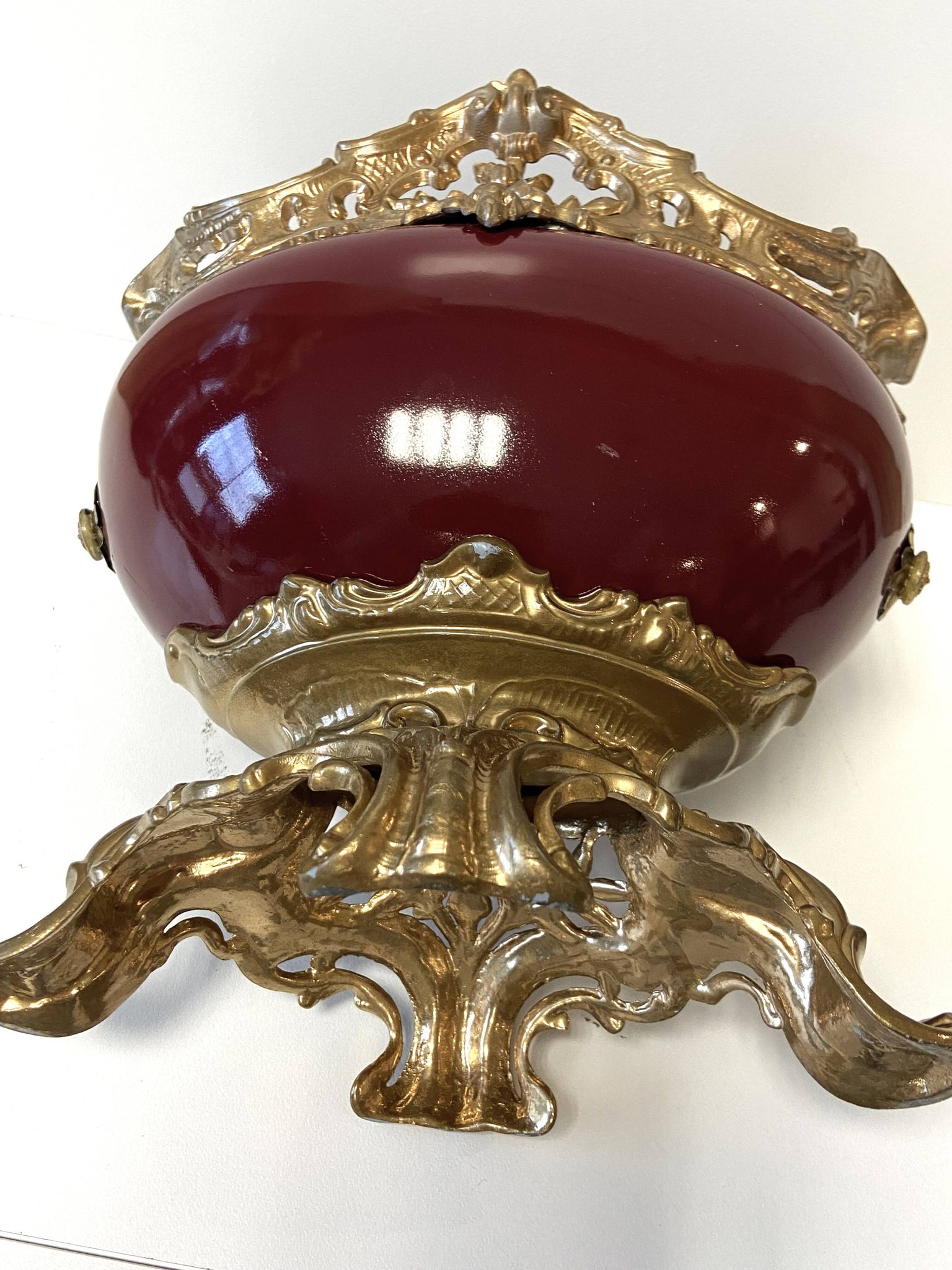 Antique Napoleon III Centrepiece Jardinière in Gilded Metal and Faience