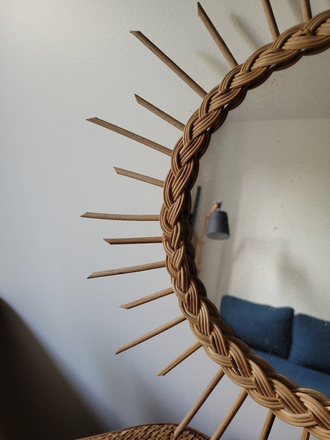 Round rattan sun mirror