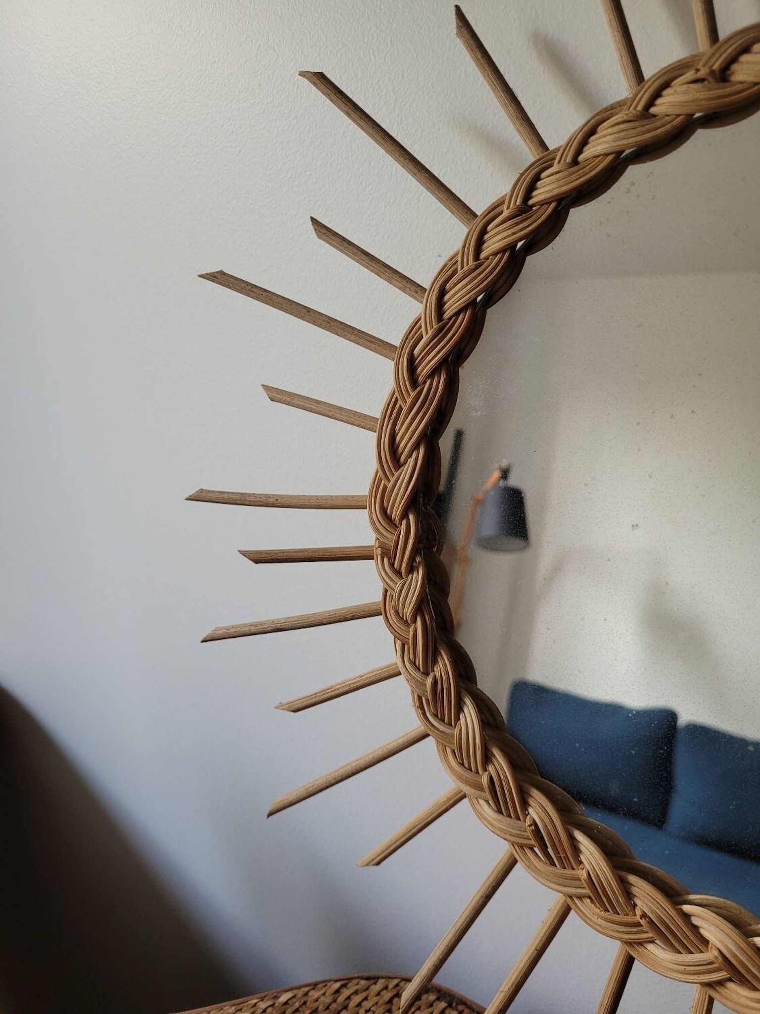 Miroir rond soleil en rotin