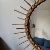 Round rattan sun mirror