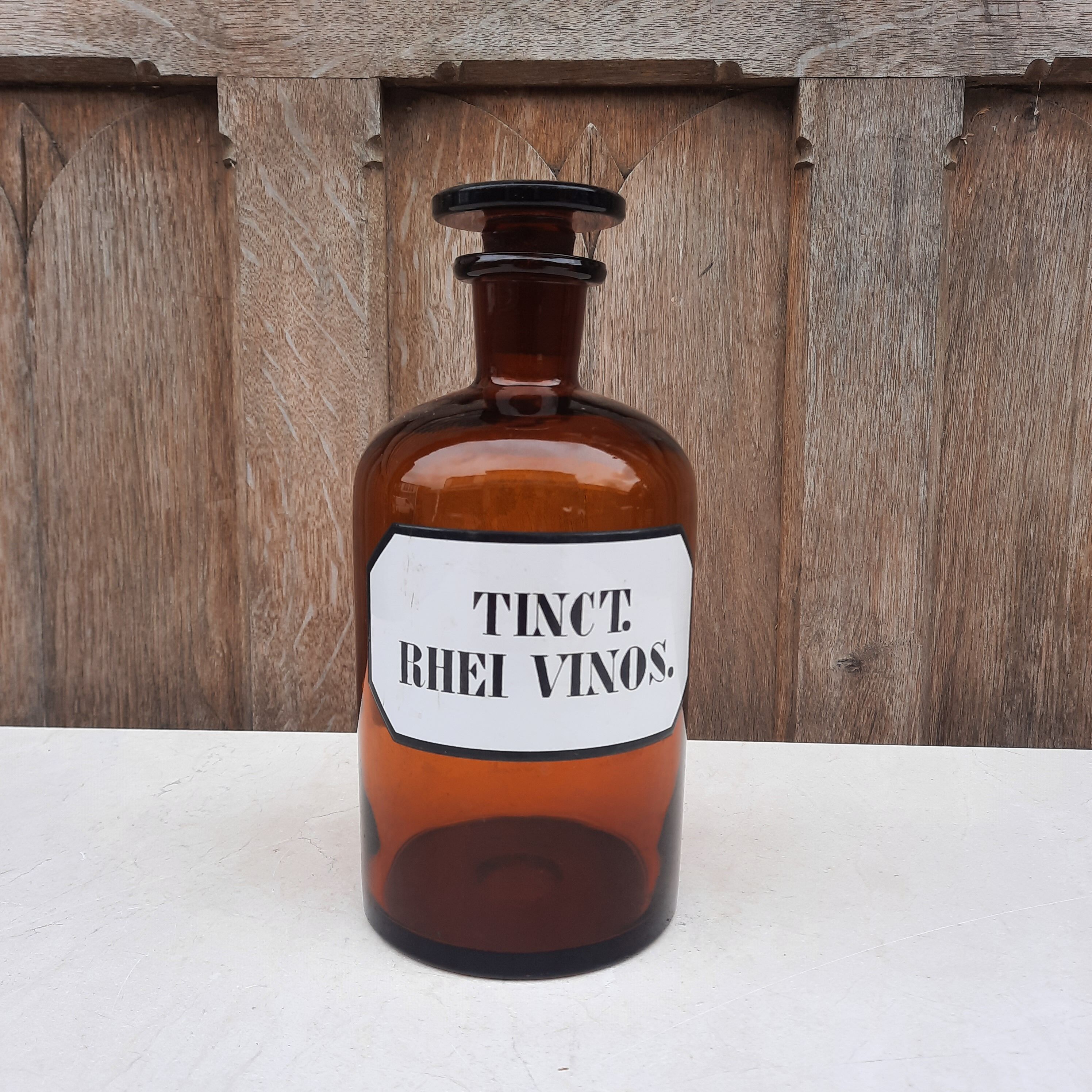 Apothecary bottle, "TINCT. RHEI VINOS.", Germany 1930