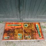 Set of 2 tables enamelled lava