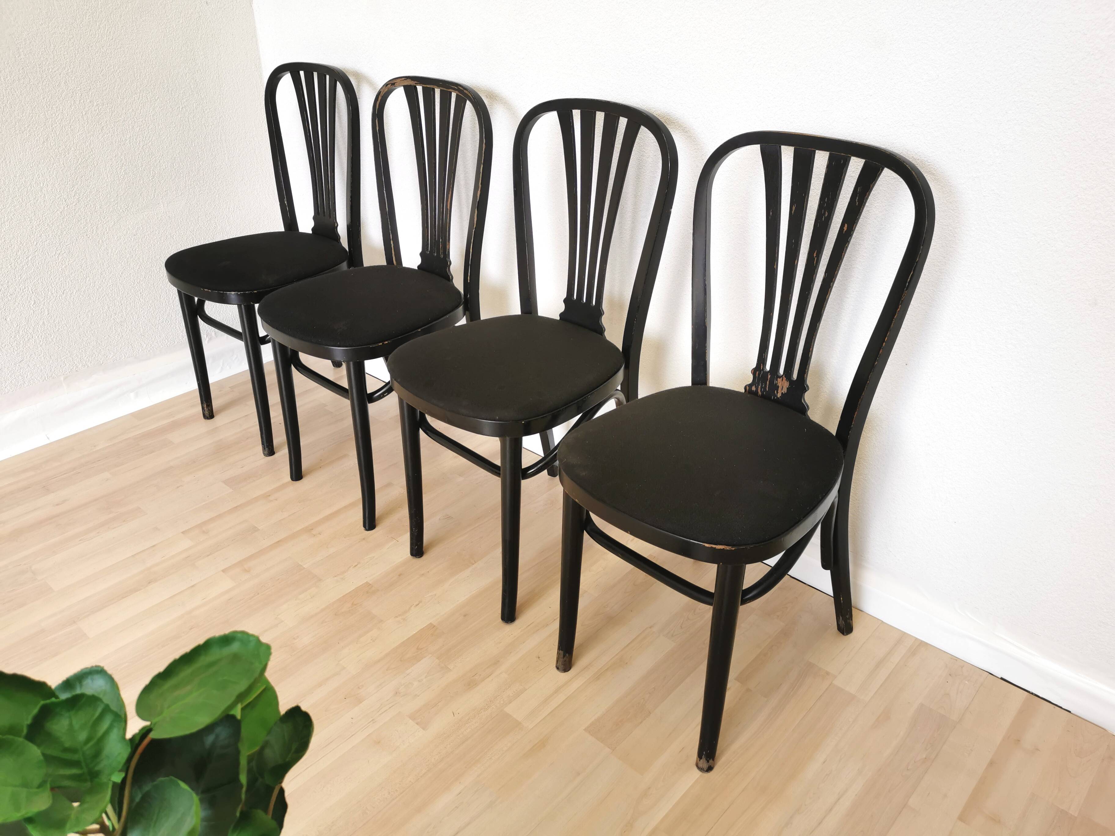 Set of 4 Vintage Black Wooden Dining Chairs: STOL Kamnik, 70s, Yugoslavia