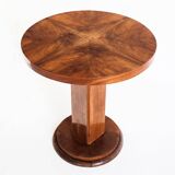 Art Deco style pedestal table in walnut wood veneer. France, 40's