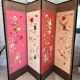 4-panel Japanese screen, 19th century, bird silk embroidery