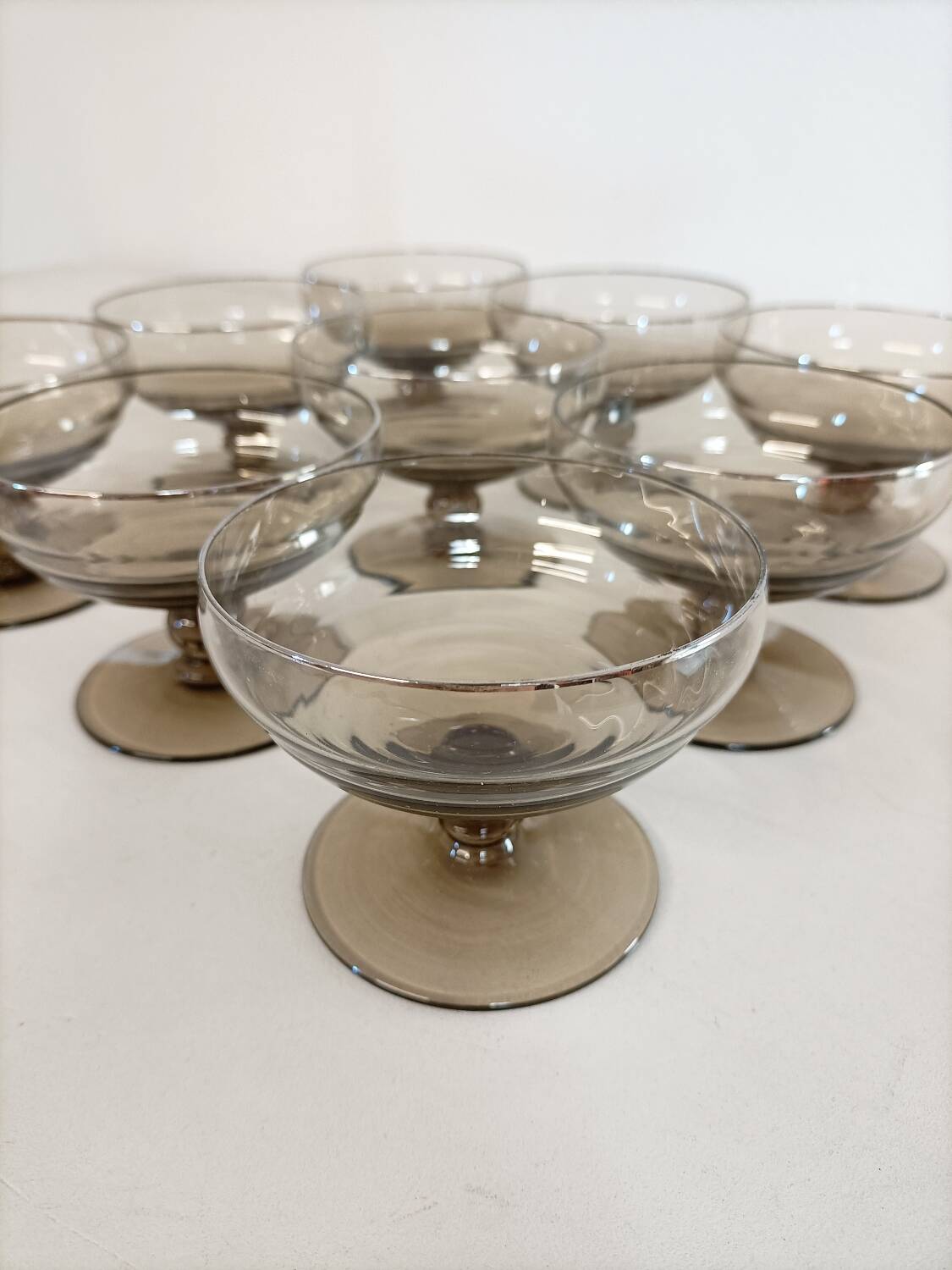 Set of 9 smoked glass champagne glasses
