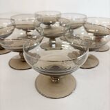 Set of 9 smoked glass champagne glasses