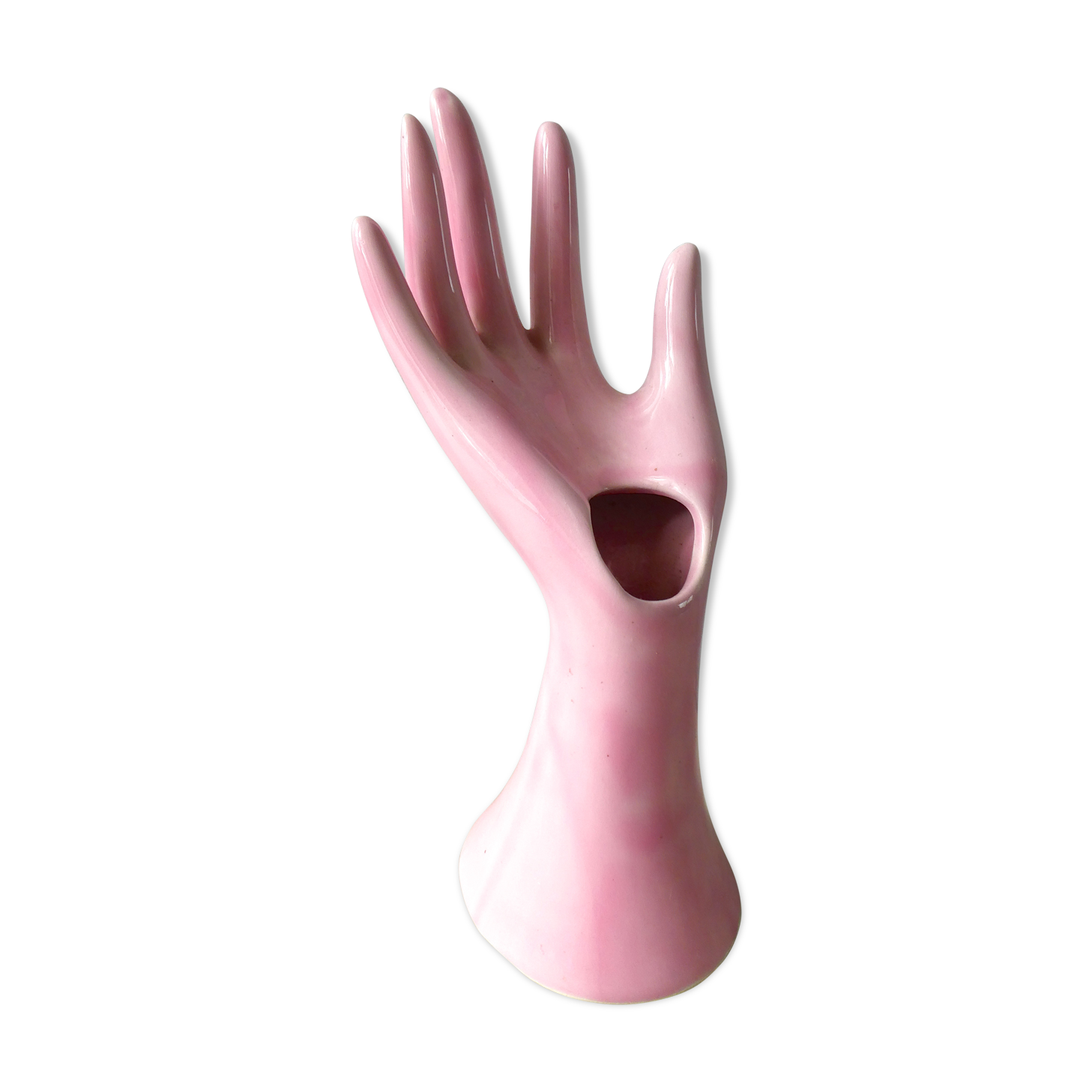 Main baguier, soliflore en céramique rose