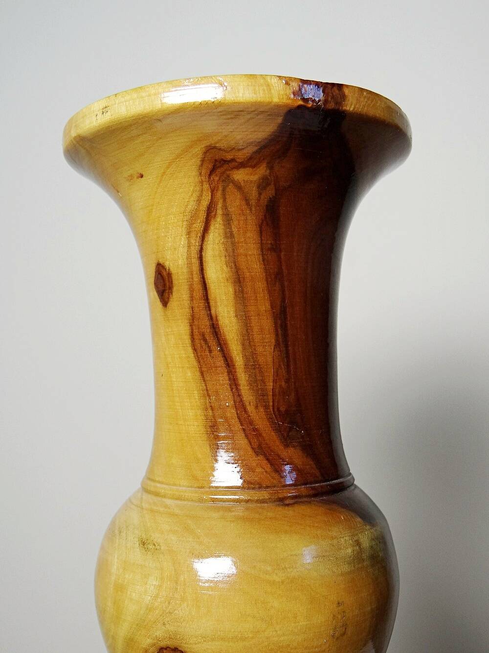 Small vintage hand-turned olive wood vase