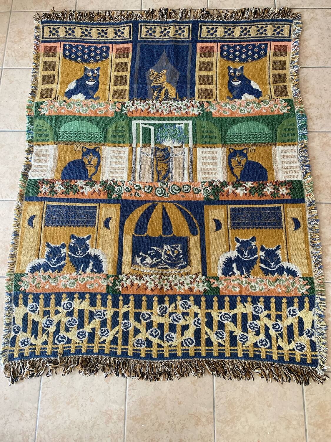 Vintage handmade cat rug