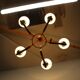 Mid-century wooden chandelier with glass shades, Czechoslovakia, 1970s.