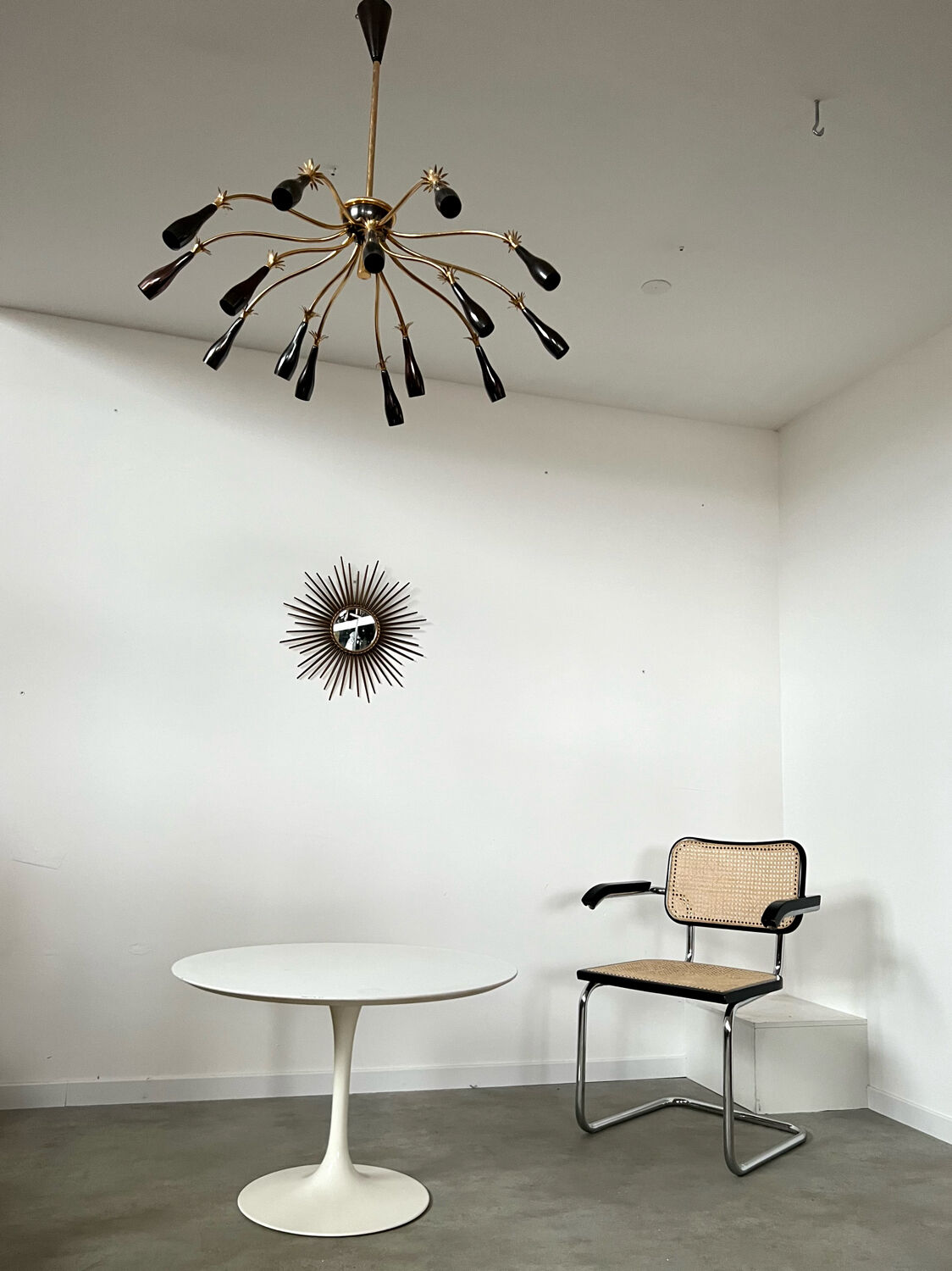 Old spider chandelier Italian metal, vintage Sputnik lamp 15 lights