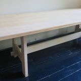 Large farmhouse trestle table in limed oak, 1940s-50s