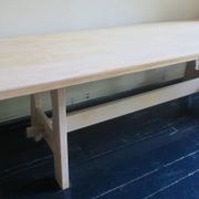 Large farmhouse trestle table in limed oak, 1940s-50s