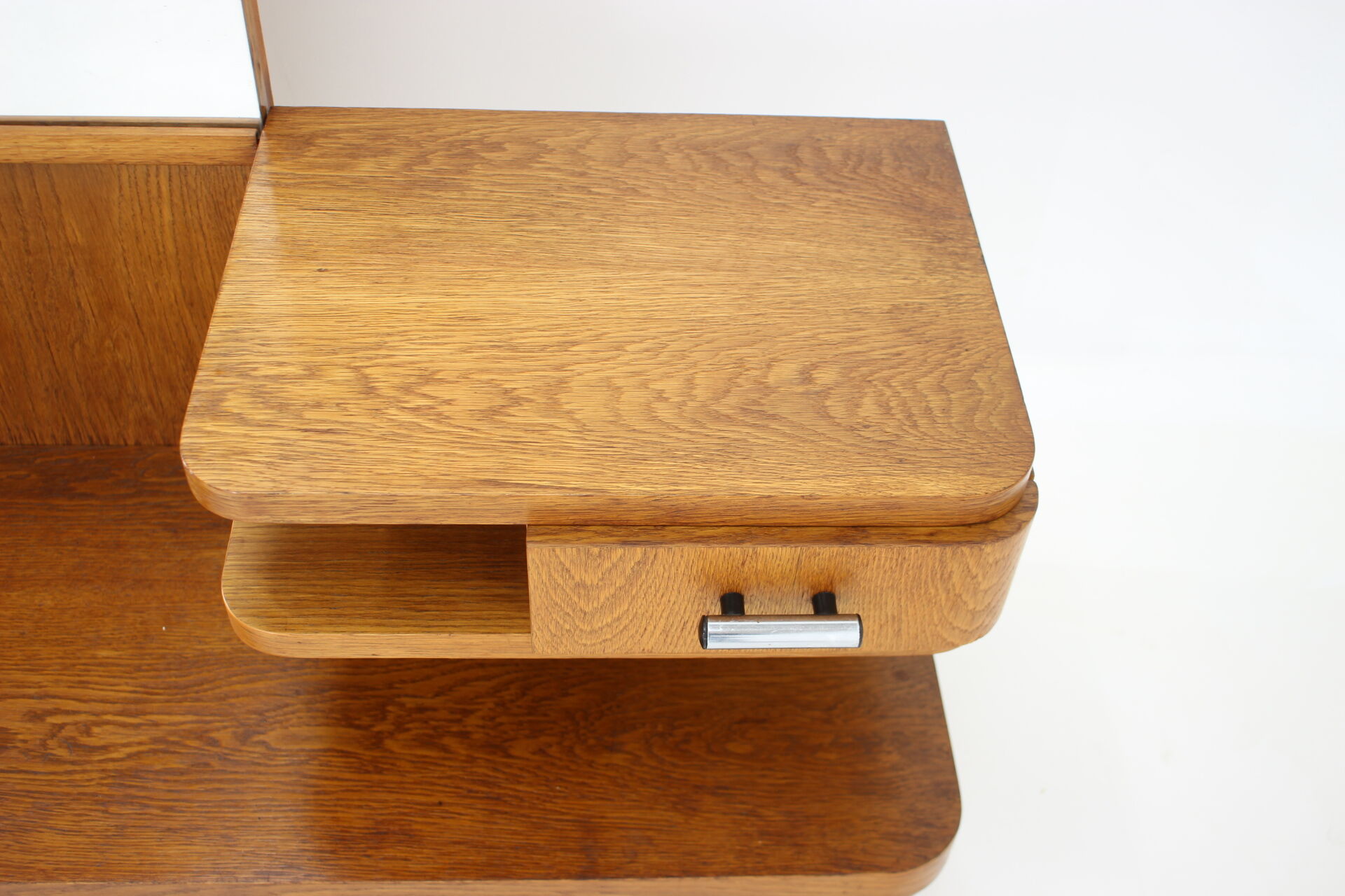 1950s Set of  Oak Bauhaus Mirror Cabinet and Bedside Tables, Czechoslovakia