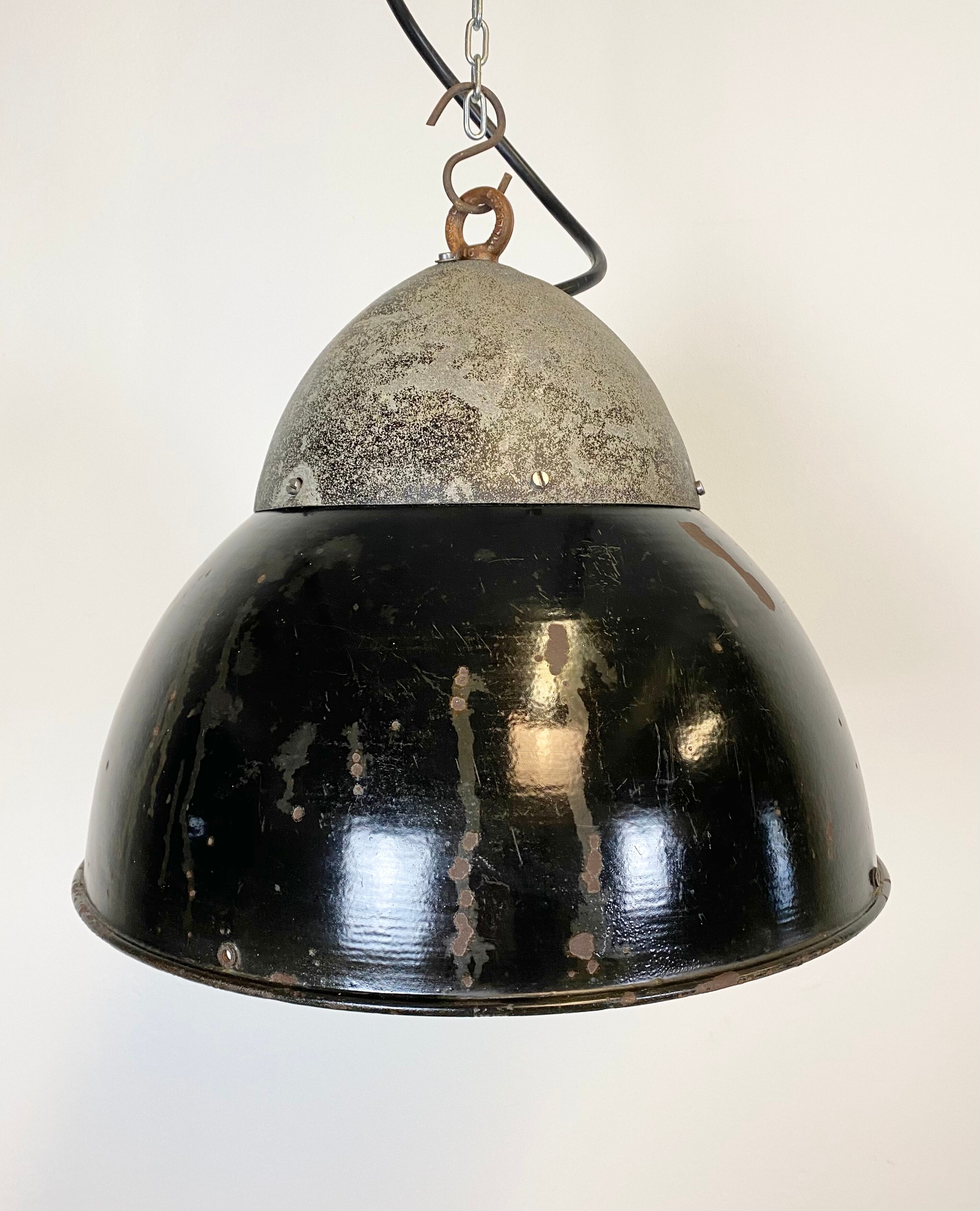 Vintage Black Enameled Hanging Lamp, 1930s