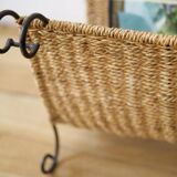 wicker and wrought iron magazine rack
