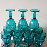 Set of 12 blue stemmed glasses