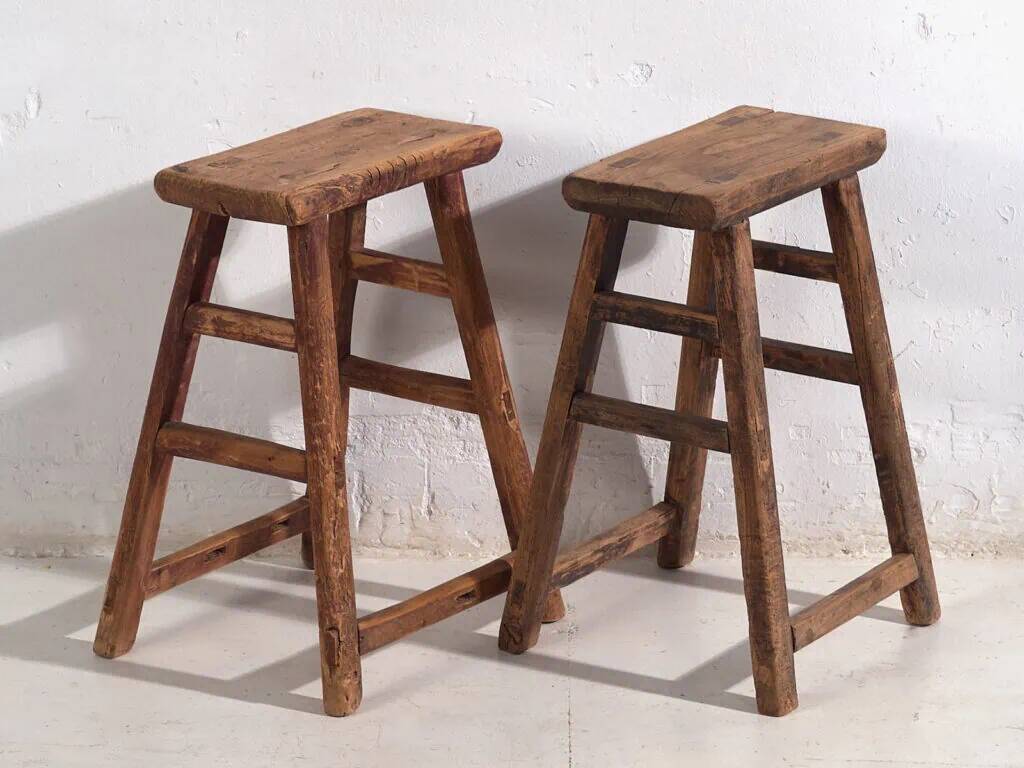 Antique Eastern stools (circa 1900). Set of 2 pieces