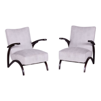 Paire de fauteuils en hêtre gris ArtDéco, Jindrich Halabala, UP Zavody, années 1930