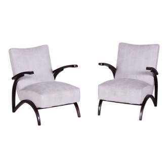 Pair of Grey ArtDeco Beech Armchairs, Jindrich Halabala, UP Zavody, 1930s