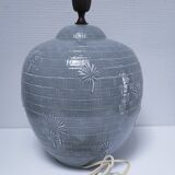 ceramic lamp in the shape of an XL pot, palm leaf decor, 80s