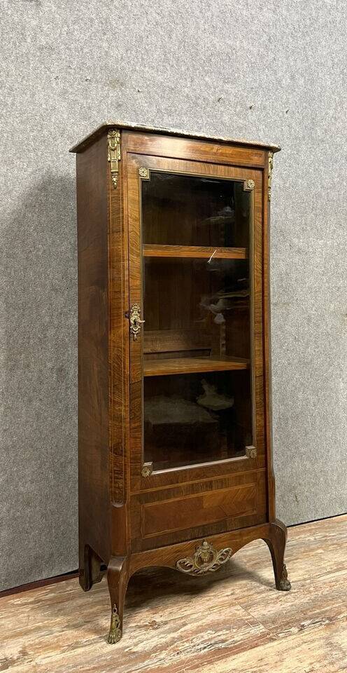 Louis XV style showcase stamped in marquetry and gilded bronzes circa 1850