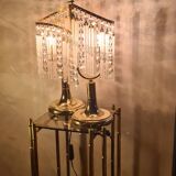 Pair of bedside tables with glass and crystal tassels 1970 to 80 chrome gold 41x 16