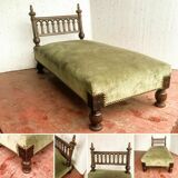 Solid walnut and 20th century green velvet daybed