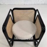 Fauteuil cubique en rotin noir et cannage