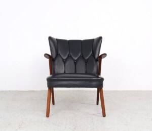 Danish teak and skai armchairs, Erhardsen & Andersen 1960s