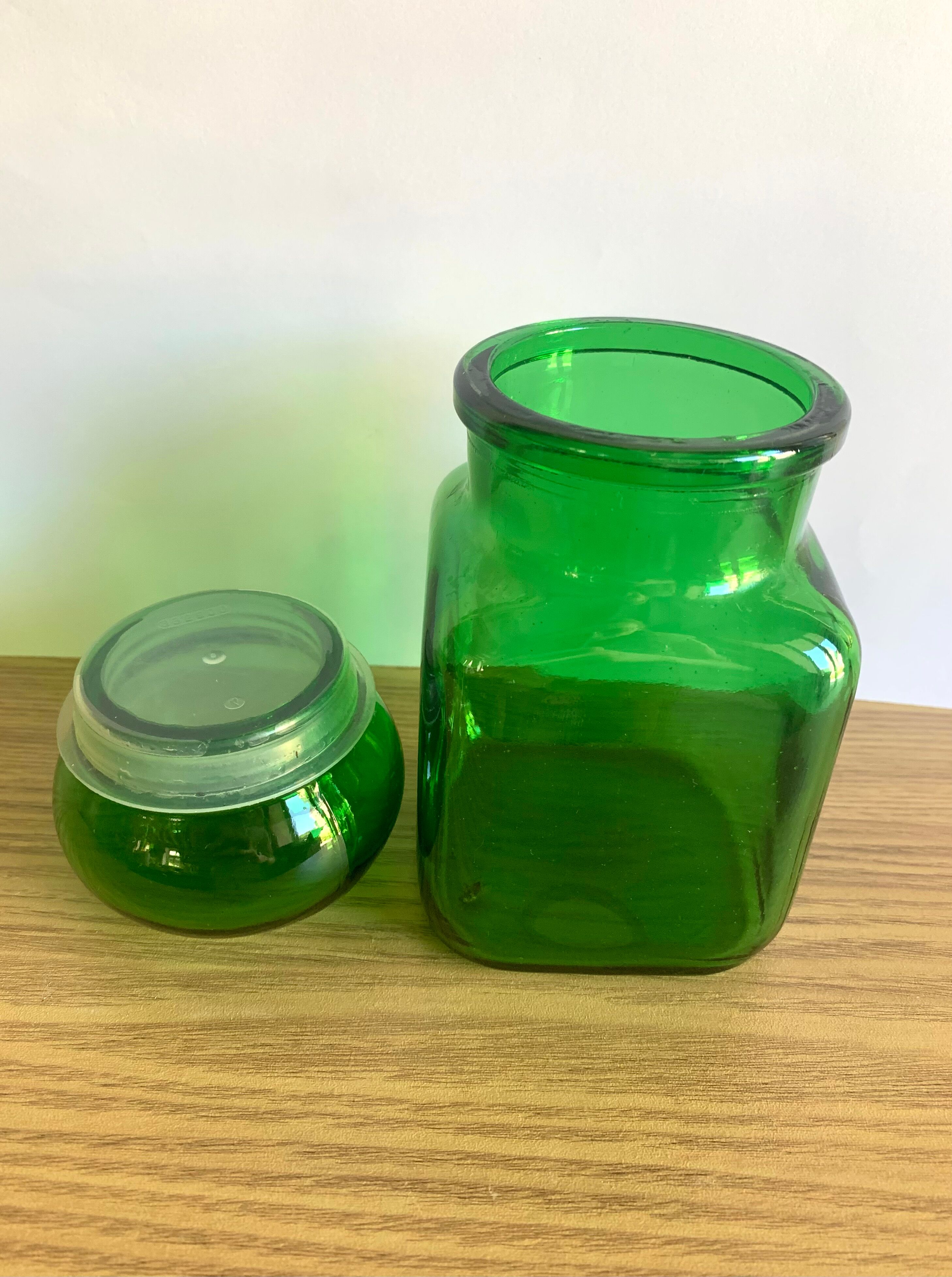 Vintage green glass jar 1970