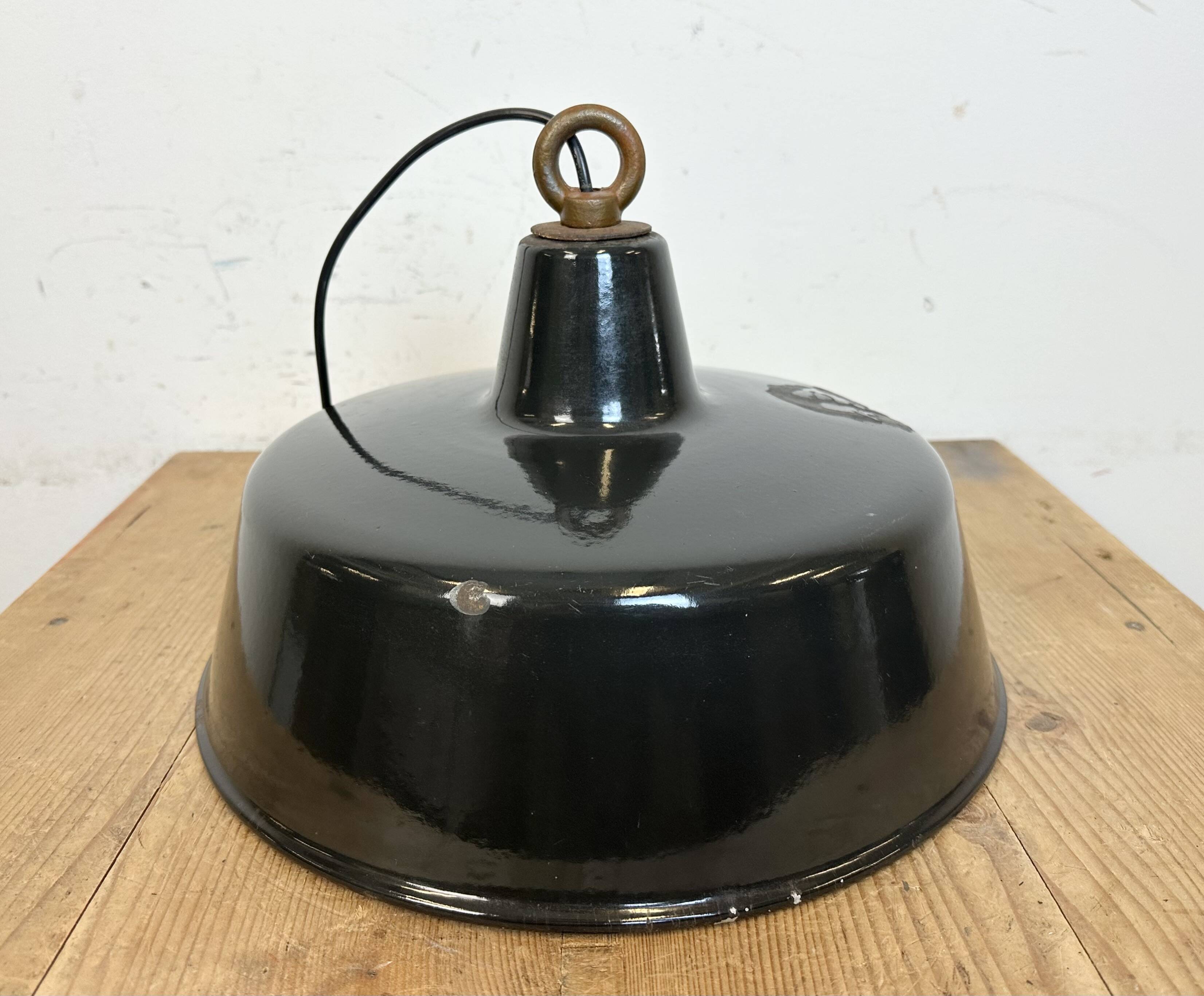 Black enamel industrial pendant lamp, 1950s