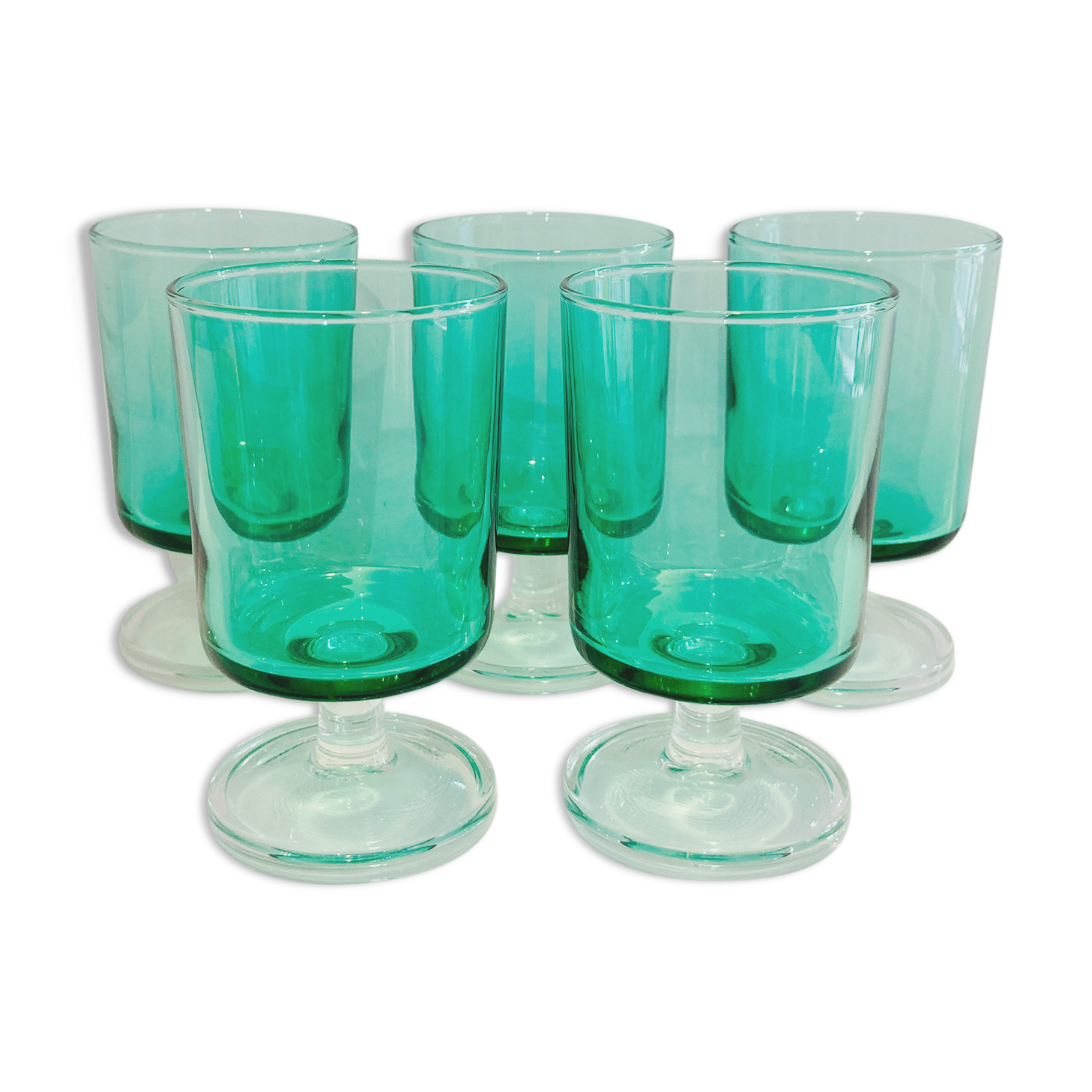 X5 small glasses with turquoise foot -years 50-retro-kitchen-vintage